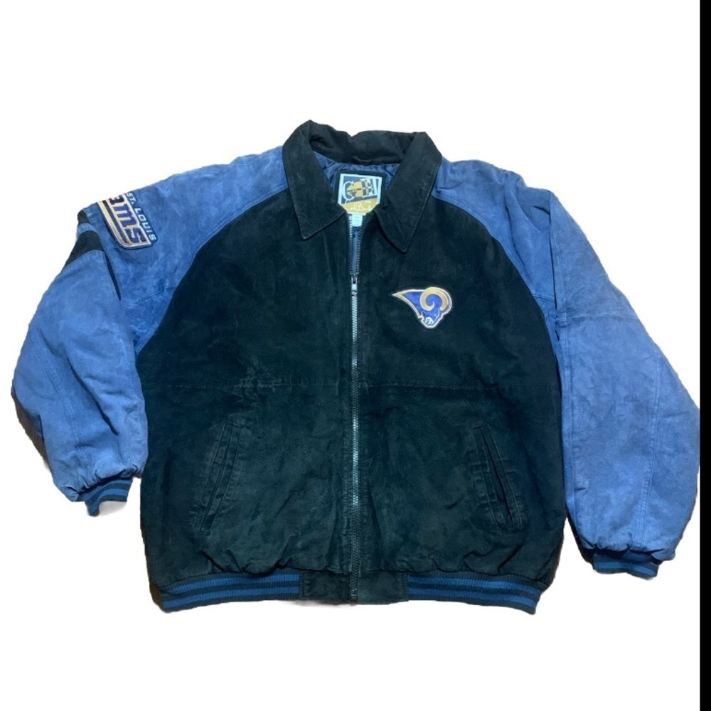Vintage Leather Bomber Jacket NFL ST LOUIS RAMS Size 2XL